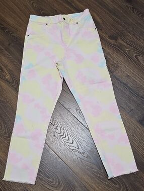 HUE Girls Pastel Tie-Dye Skinny Jeans in Pink & Yellow Size M